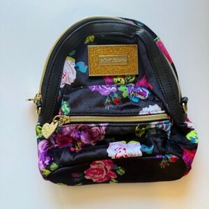 Betsey Johnson Floral Velvet Mini Backpack Black Pink Purple Gold Glitter Logo